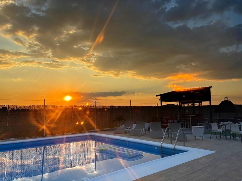 Natural landscape, Swimming pool, Sunset