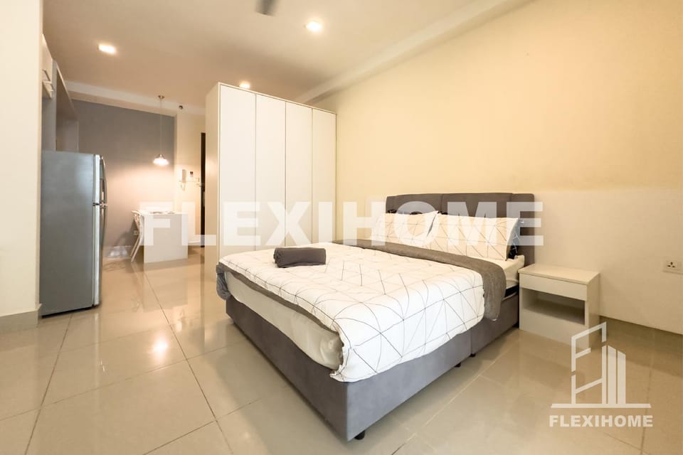 Bed, wardrobe