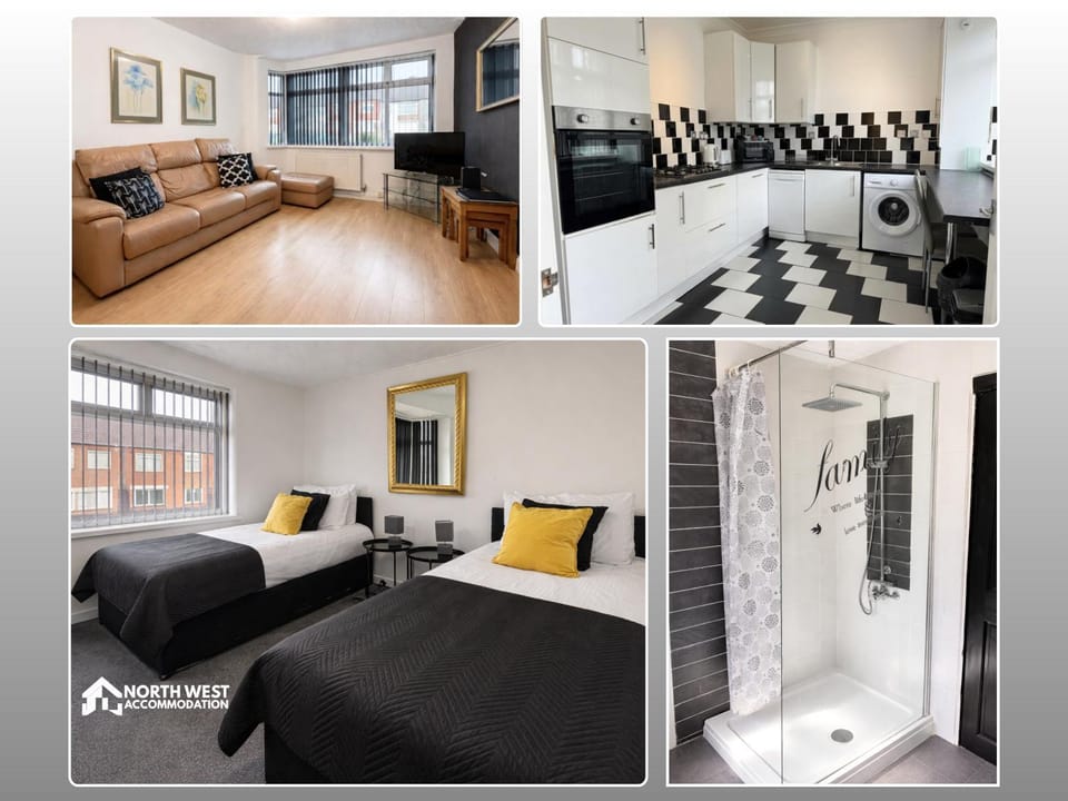 Shower, Bed, Kitchen or kitchenette, Living room, Bedroom, dishwasher, washing machine, kitchen