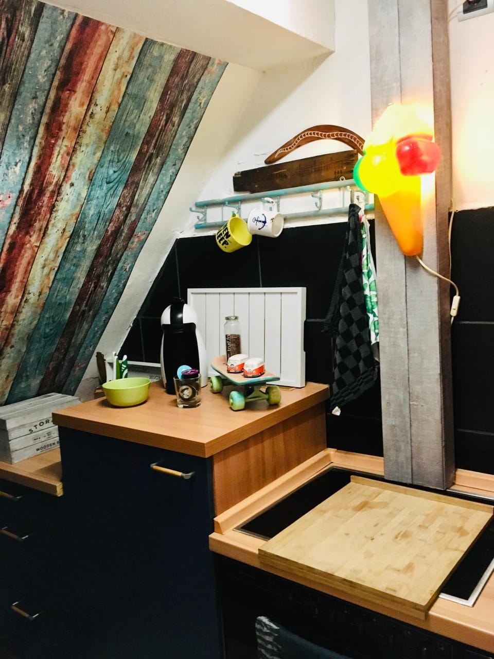 Kitchen or kitchenette, stove