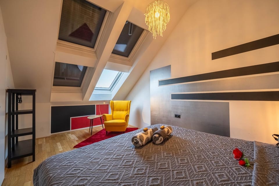 Bed, Seating area, Bedroom, towels, wardrobe