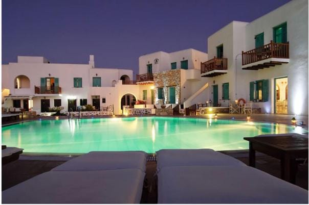 Property building, Night, Swimming pool