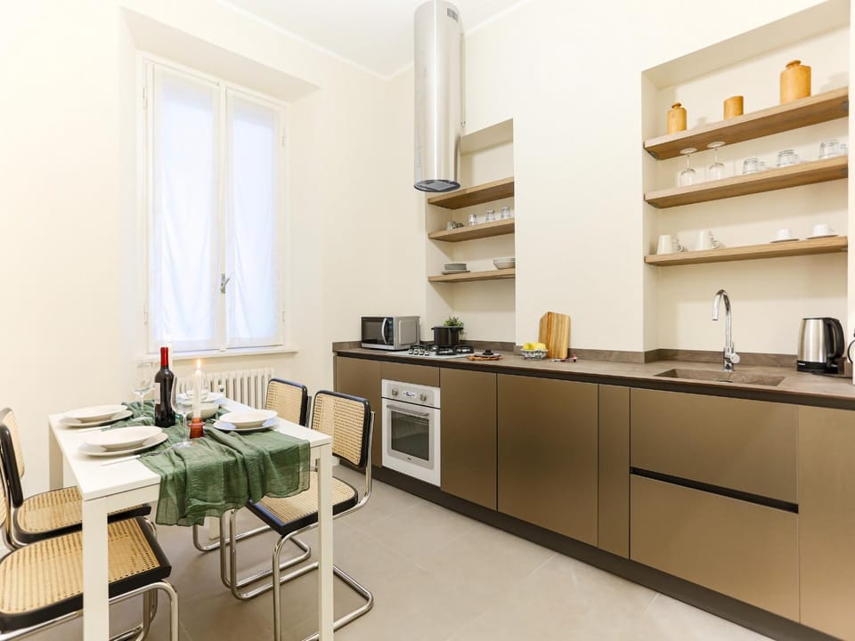 Kitchen or kitchenette, stove
