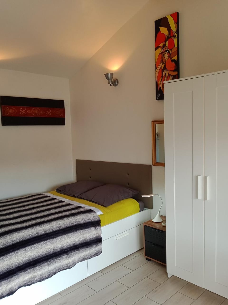 Bed, wardrobe
