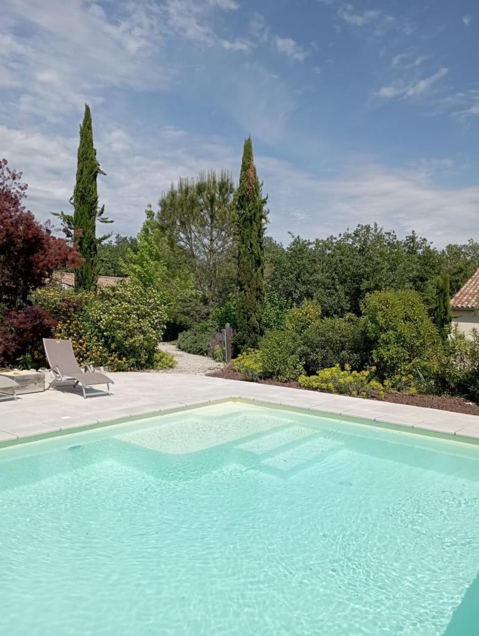 Spring, Natural landscape, Garden, Garden view, Swimming pool, sunbed