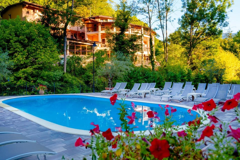 Swimming pool, sunbed
