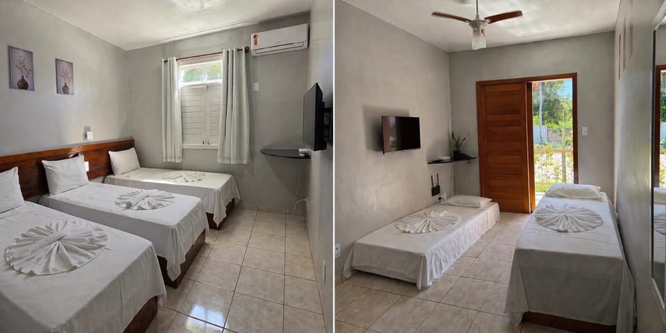 Bed, towels, air conditioner