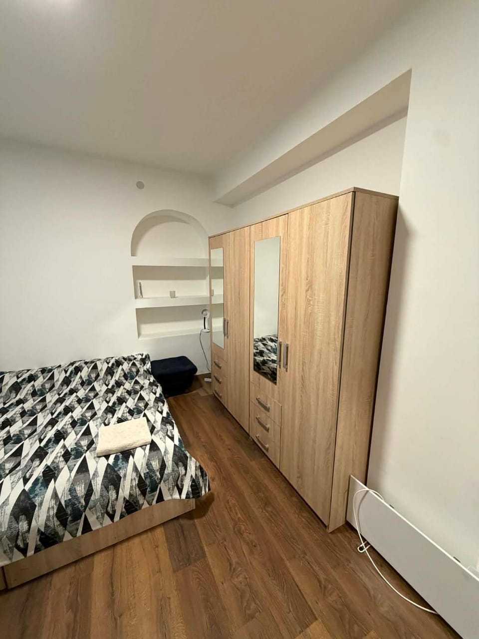 Bed, wardrobe