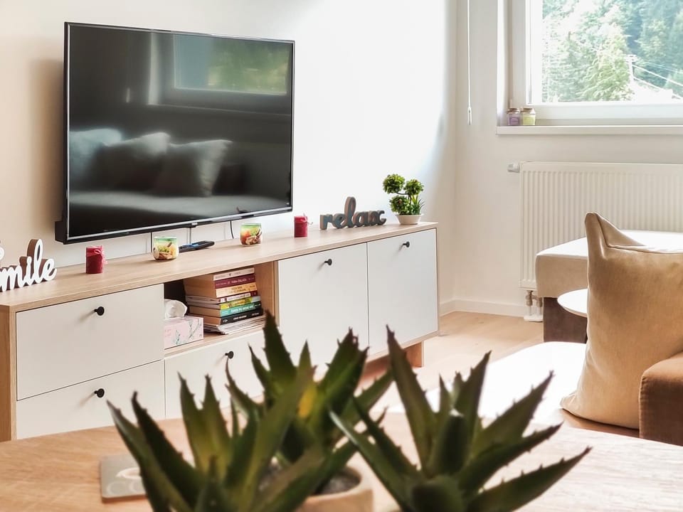 TV and multimedia, Living room, Decorative detail, Seating area, Evening entertainment, Mountain view