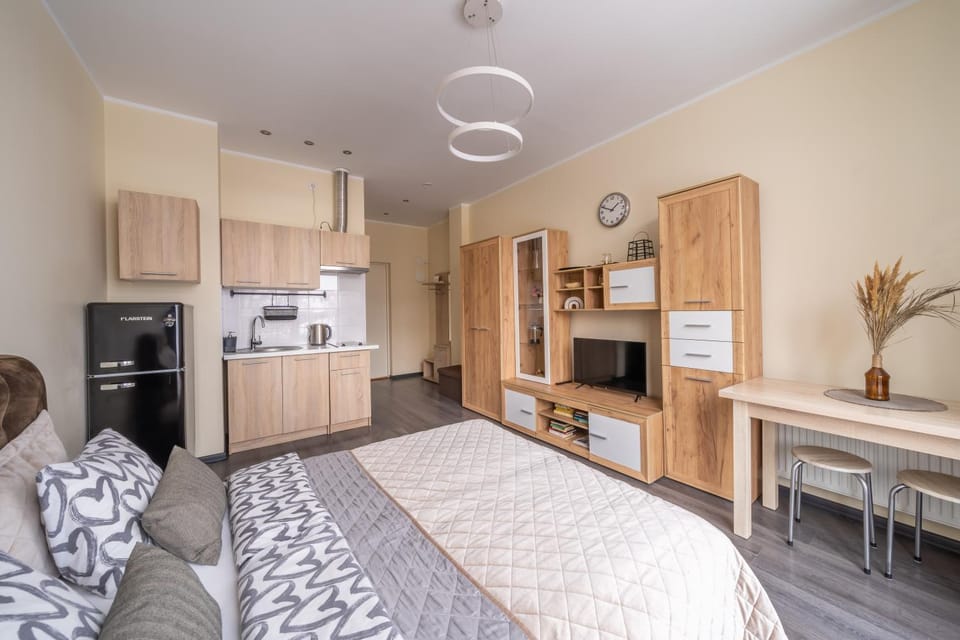 Bed, Kitchen or kitchenette, Living room, Photo of the whole room, Seating area, Dining area