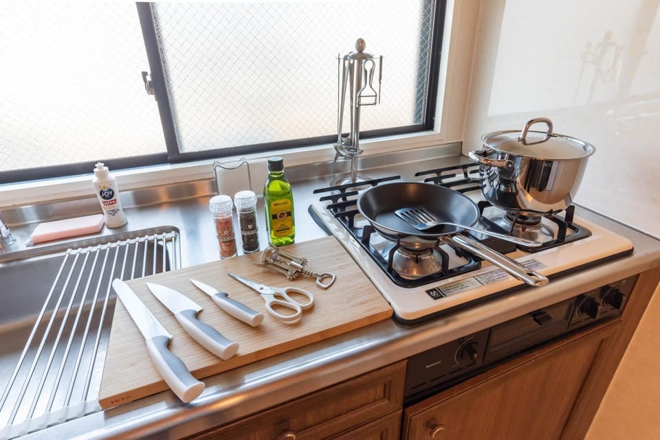 Kitchen or kitchenette, stove
