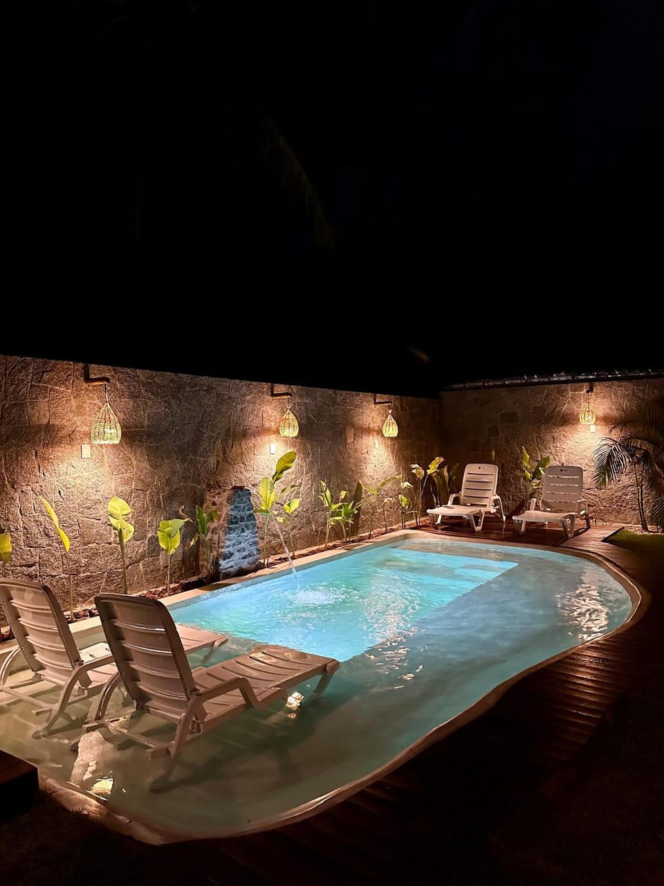 Night, Natural landscape, Pool view, Swimming pool, sunbed