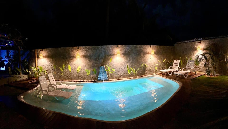 Night, Natural landscape, Pool view, Swimming pool, sunbed