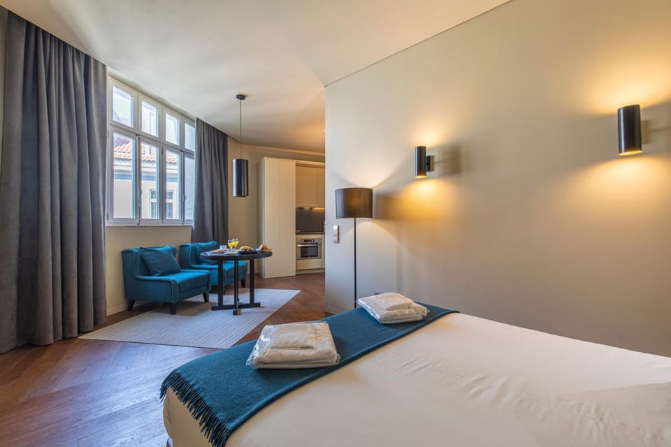 Bed, Living room, Seating area