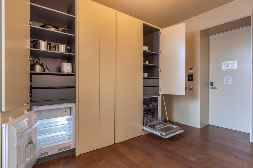 dishwasher, minibar, oven, stove