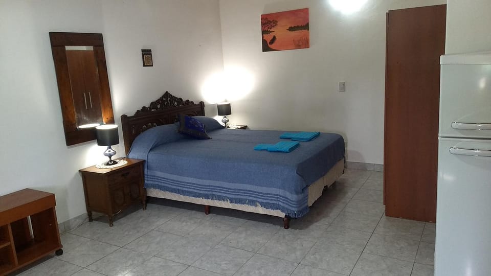 Bed, wardrobe