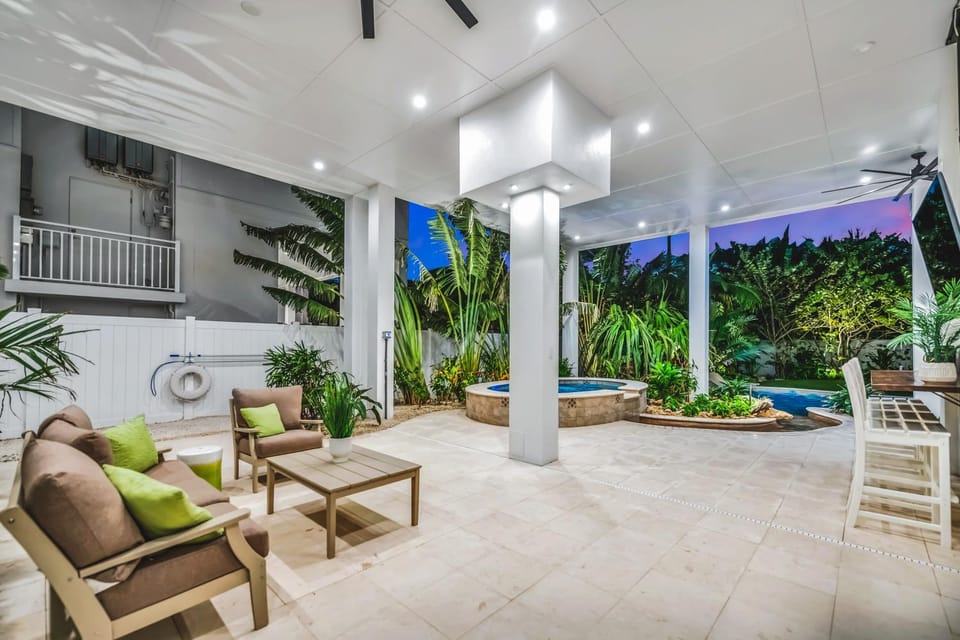 Patio, Seating area, Pool view
