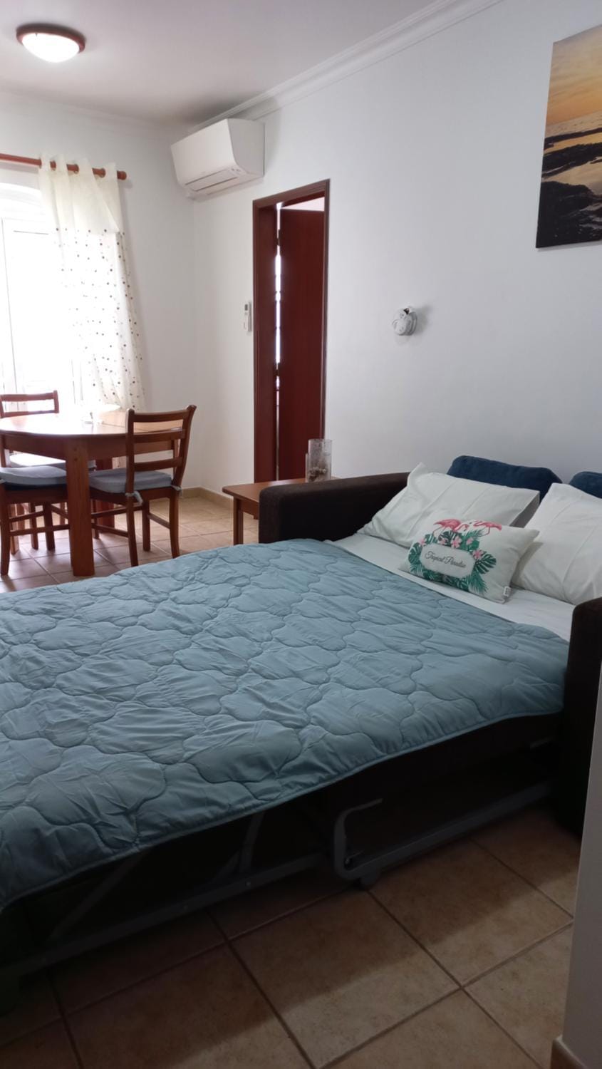 Bed, Living room, Dining area