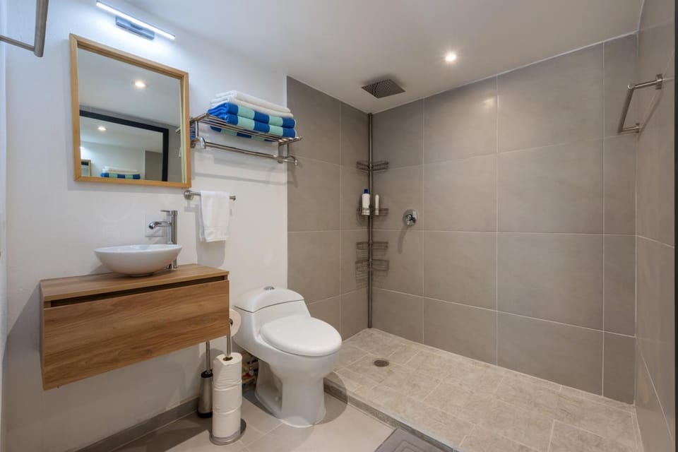 Shower, Bathroom, hair dryier, towels