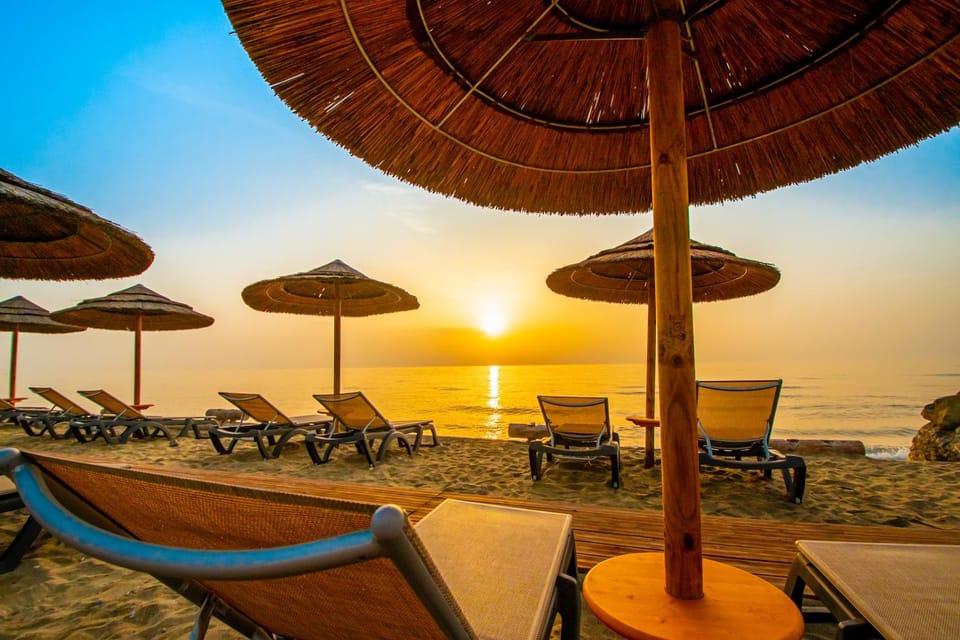 Day, Natural landscape, Beach, Sea view, Sunrise, Sunset, sunbed