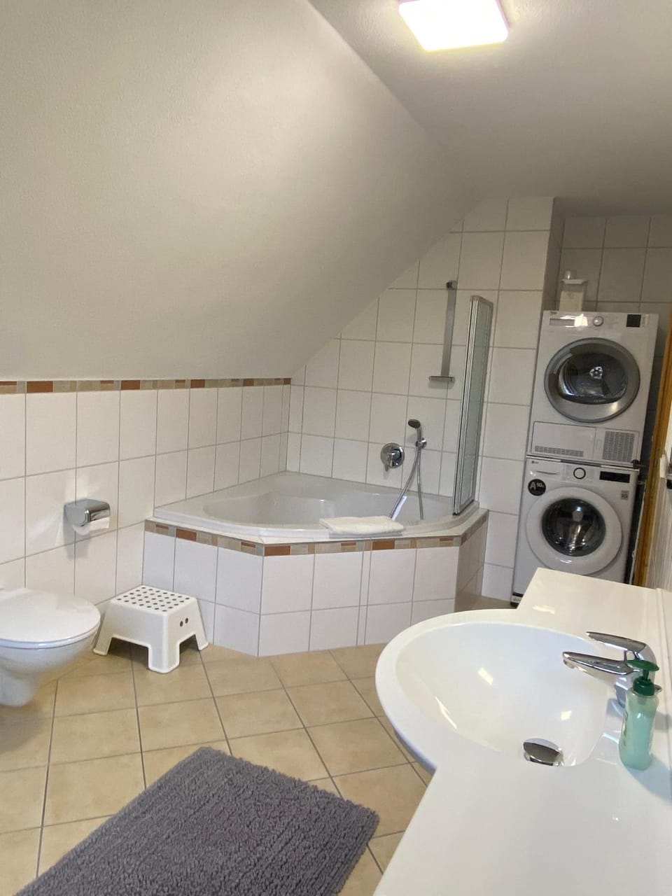Toilet, Bathroom, Bath, hair dryier, washing machine, dryer