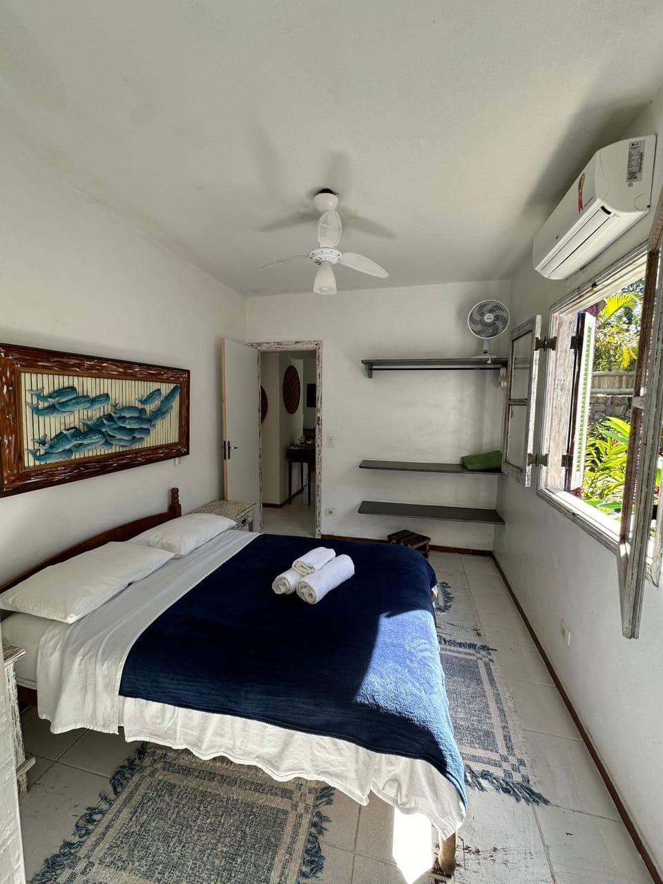 Bed, Photo of the whole room, Bedroom, towels, air conditioner