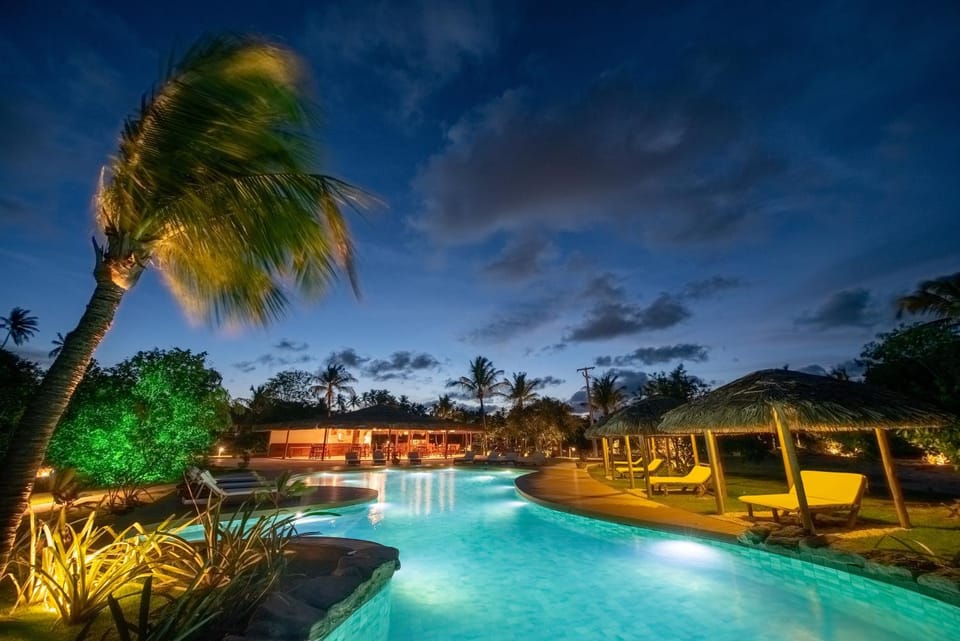 Night, Pool view, Swimming pool, sunbed