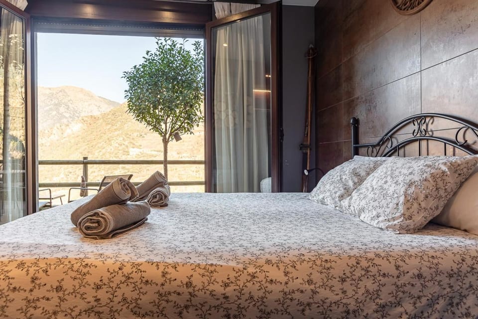 Bed, Natural landscape, Bedroom, Mountain view, towels