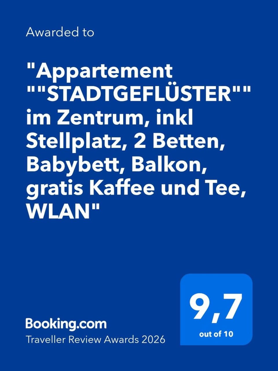 Appartement "STADTGEFLÜSTER" im Zentrum, inkl Stellplatz, 2 Betten, Babybett, Balkon, gratis Kaffee und Tee, WLAN Apartment in Saxony