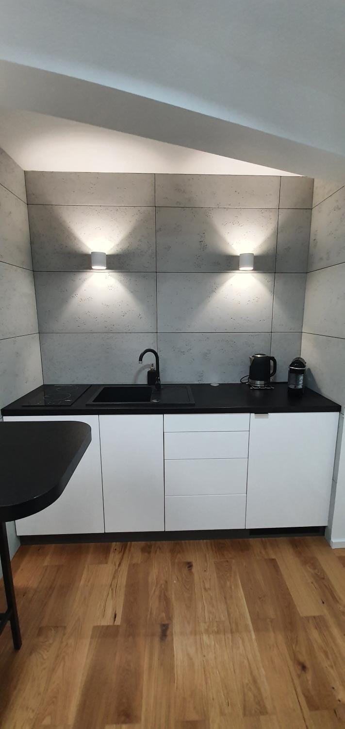 Kitchen or kitchenette, stove