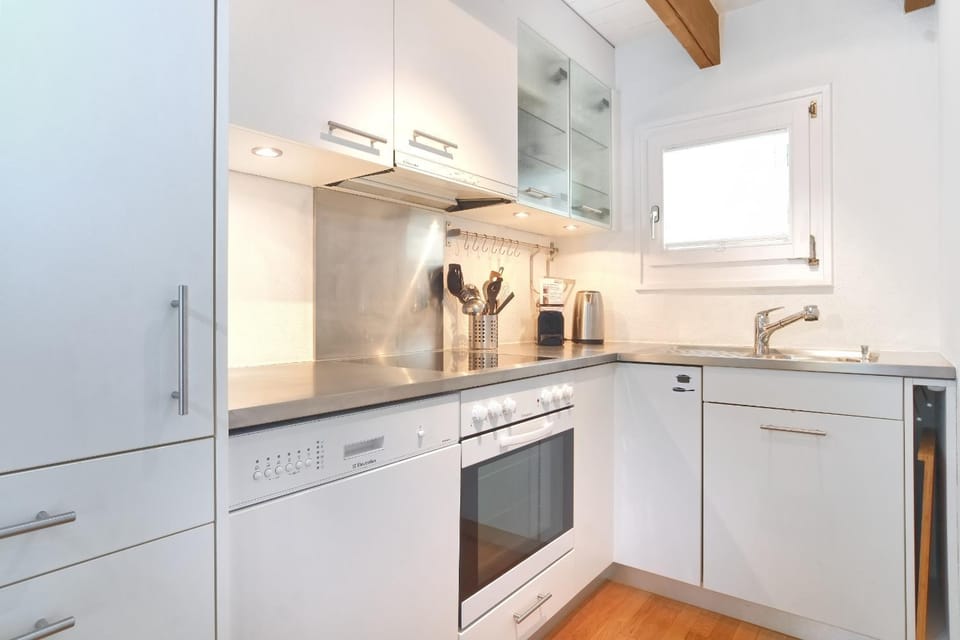 Kitchen or kitchenette, dishwasher, oven, stove