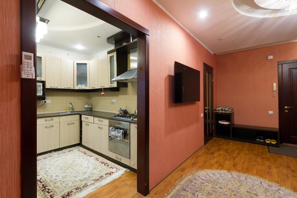 Kitchen or kitchenette, stove