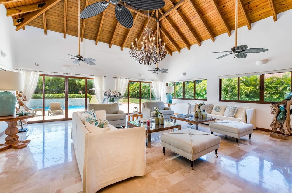 Living room, Seating area, Pool view, fireplace