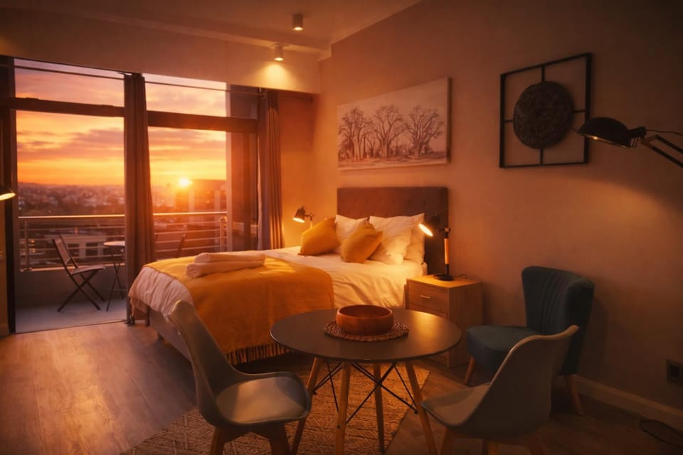 Bed, City view