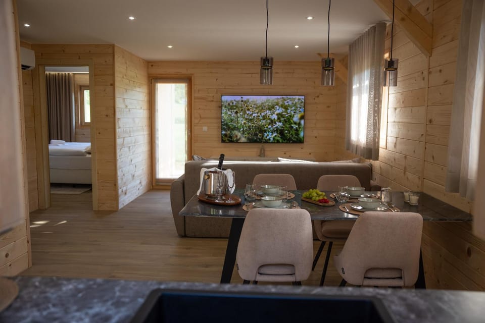 TV and multimedia, Kitchen or kitchenette, Living room, Photo of the whole room, Seating area, Dining area
