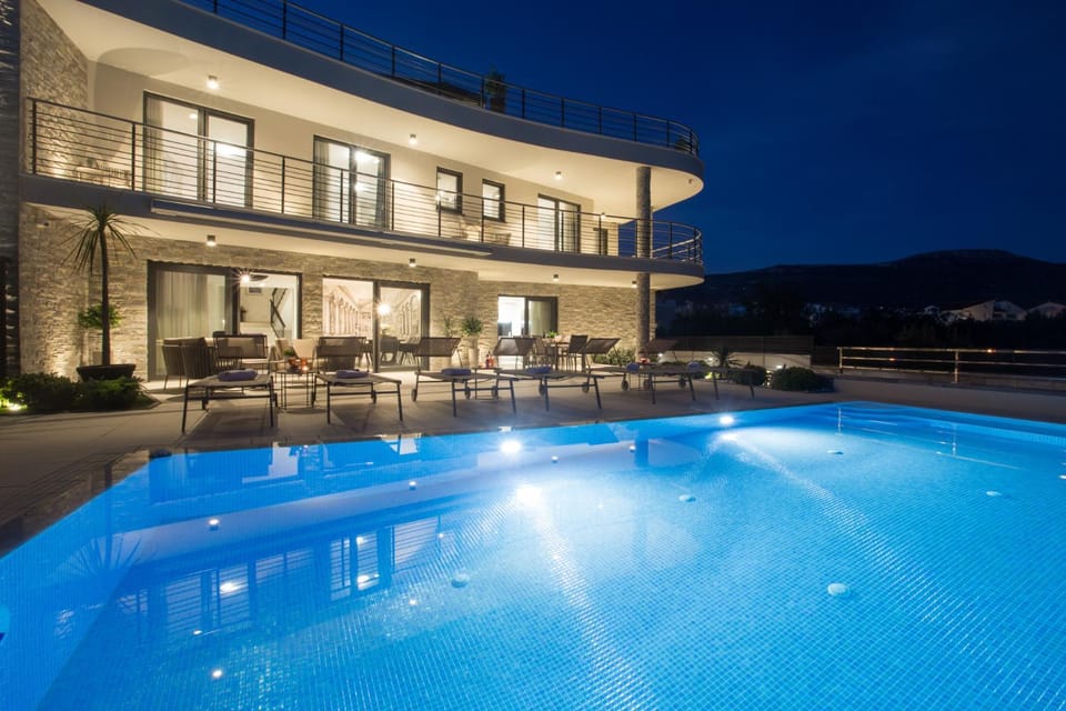 Property building, Swimming pool, Sunset