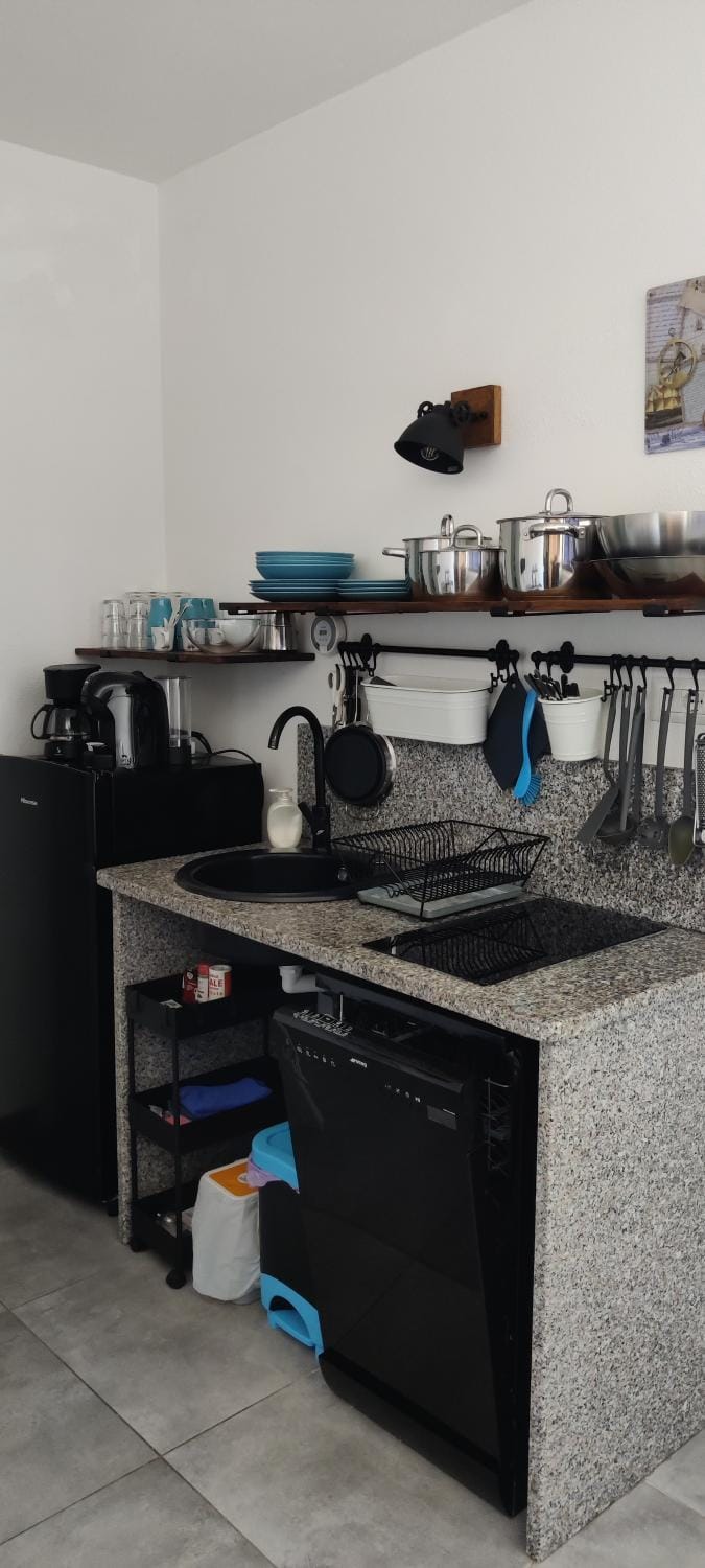 Kitchen or kitchenette, stove