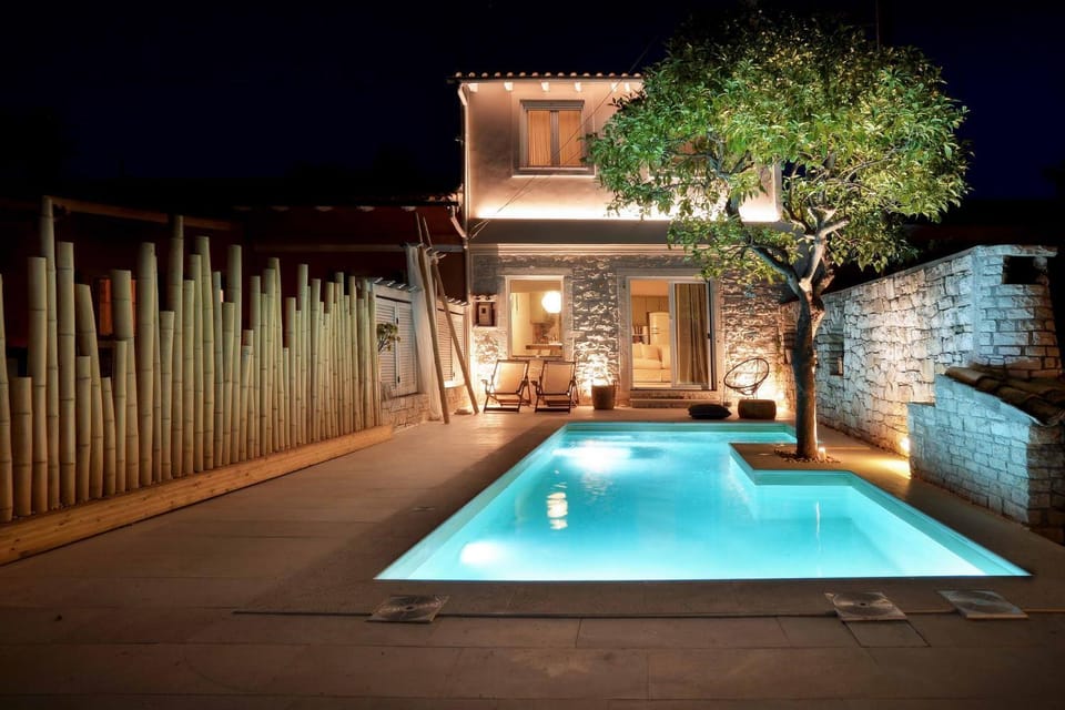 Property building, Night, Swimming pool