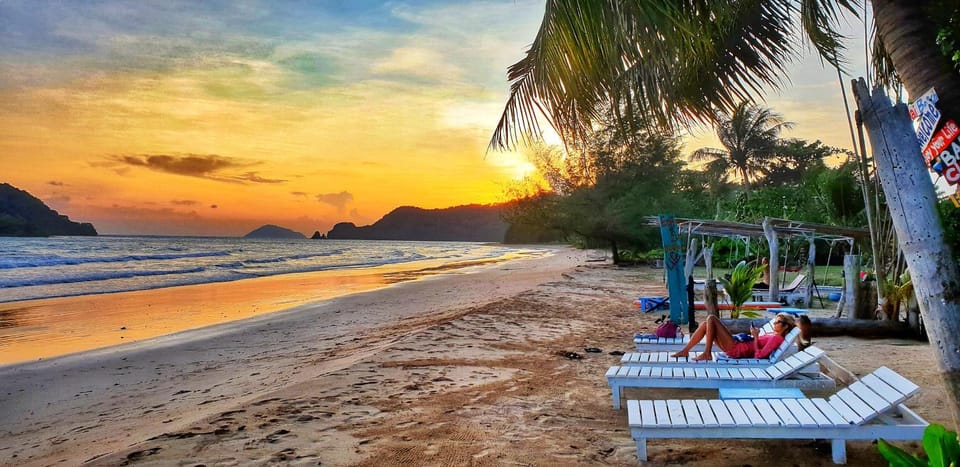 Beach, Sea view, Sunset, sunbed