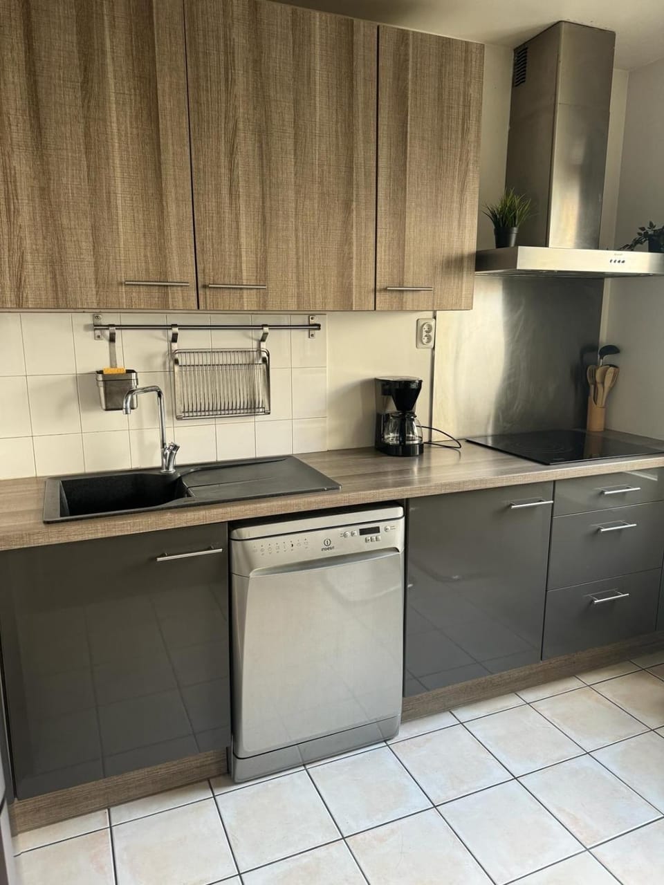 Kitchen or kitchenette, dishwasher, stove