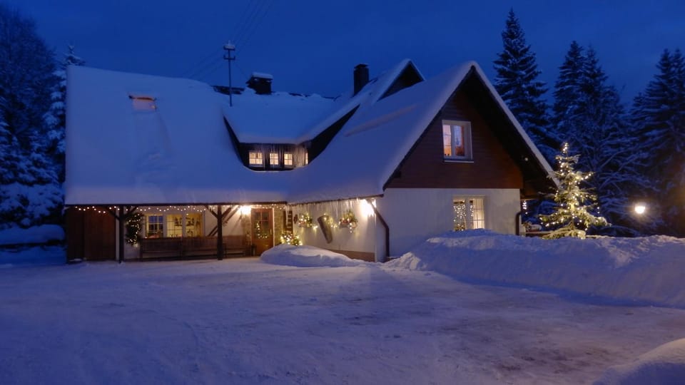 Property building, Night, Winter