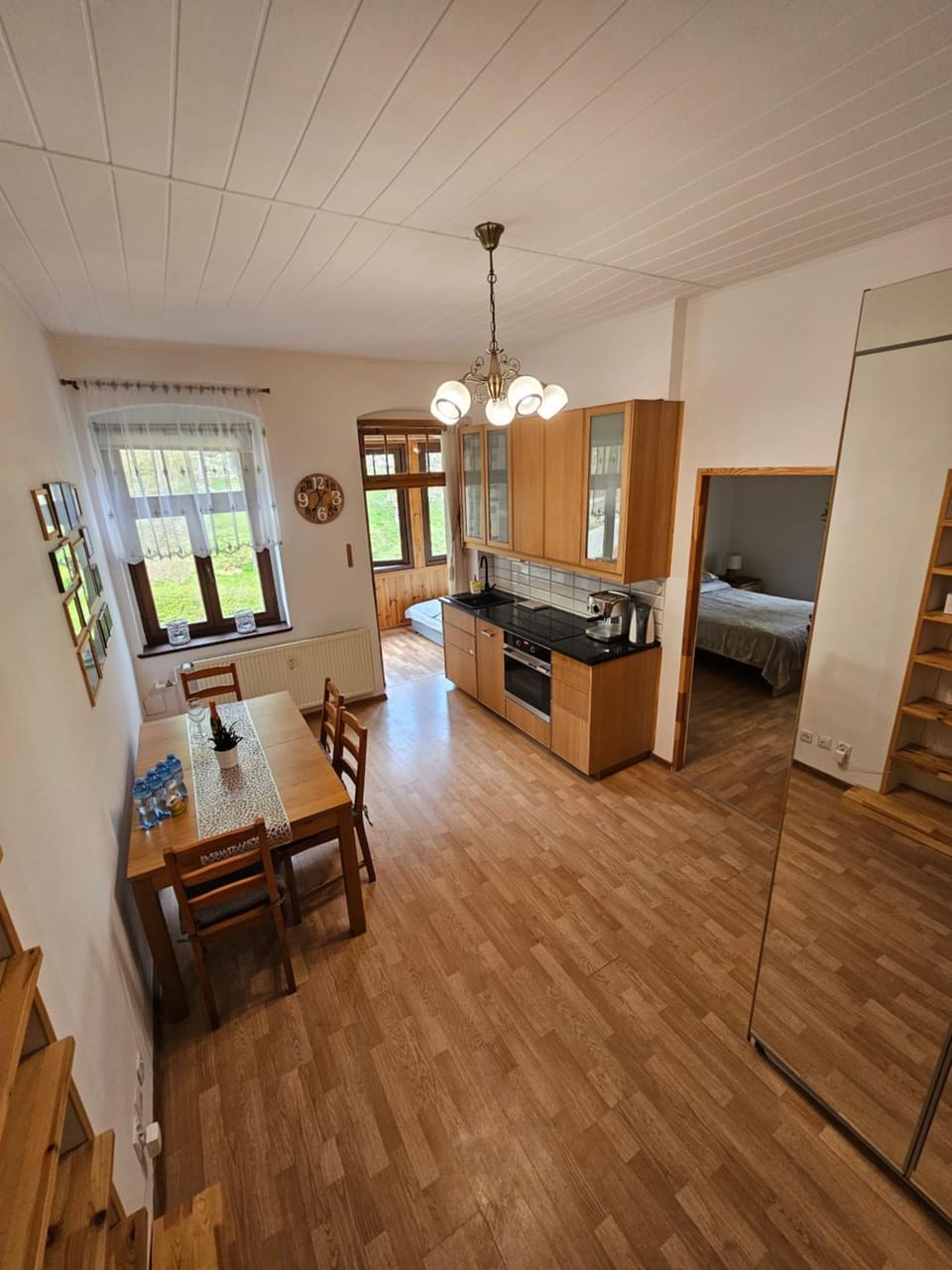 Kitchen or kitchenette, Living room, Dining area, stove