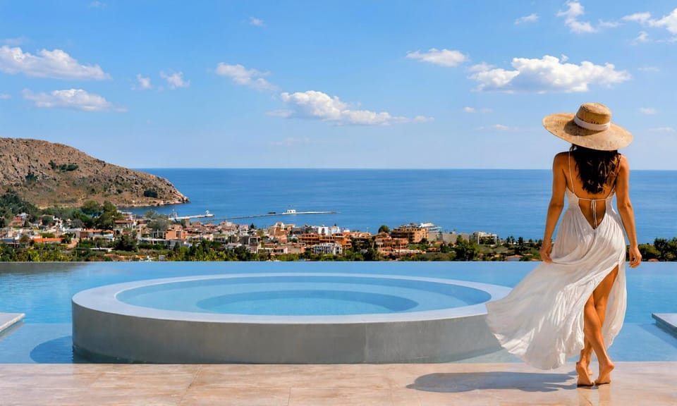 Nearby landmark, Day, People, Natural landscape, Hot Tub, Guests, Mountain view, Pool view, Sea view, Swimming pool, group of guests