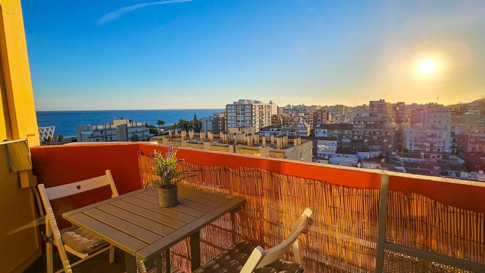 Property building, Day, View (from property/room), Balcony/Terrace, City view, Sea view, Sunset