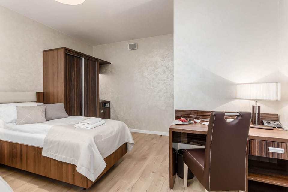 Bed, wardrobe