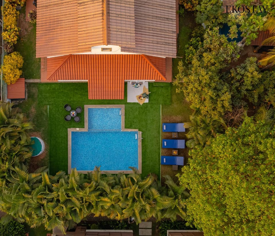 Spring, Day, Natural landscape, Bird's eye view, Garden, Garden view, Pool view, Swimming pool, sunbed