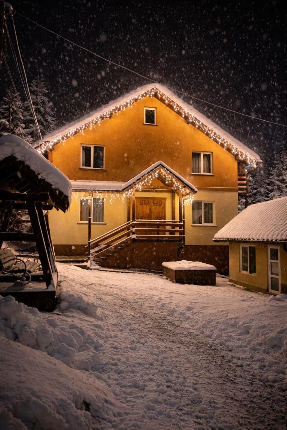 Property building, Night, Winter