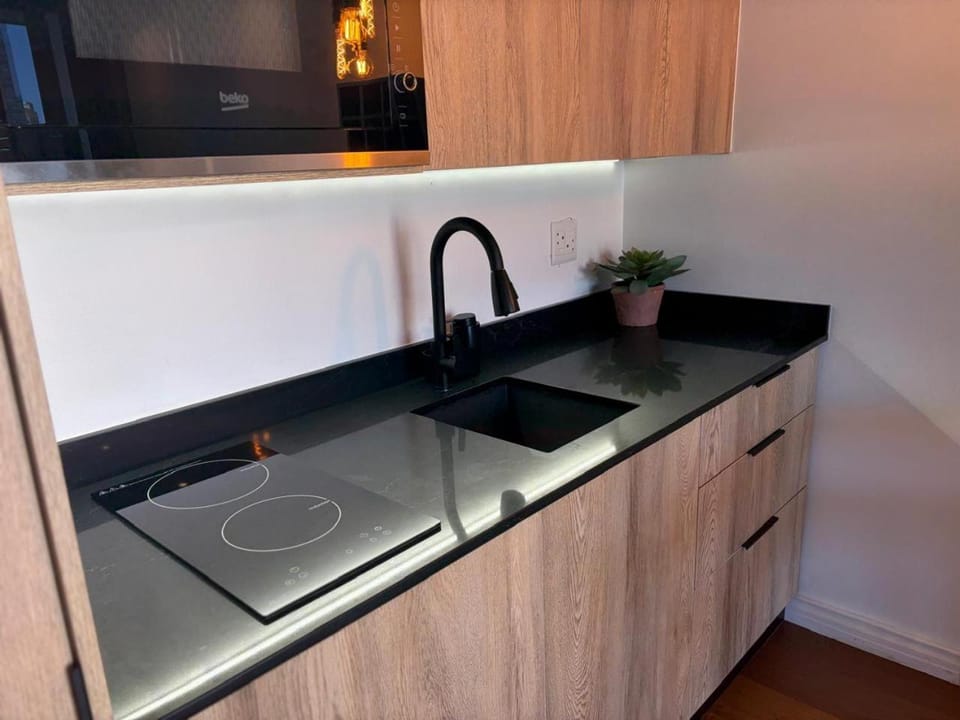 Kitchen or kitchenette, stove