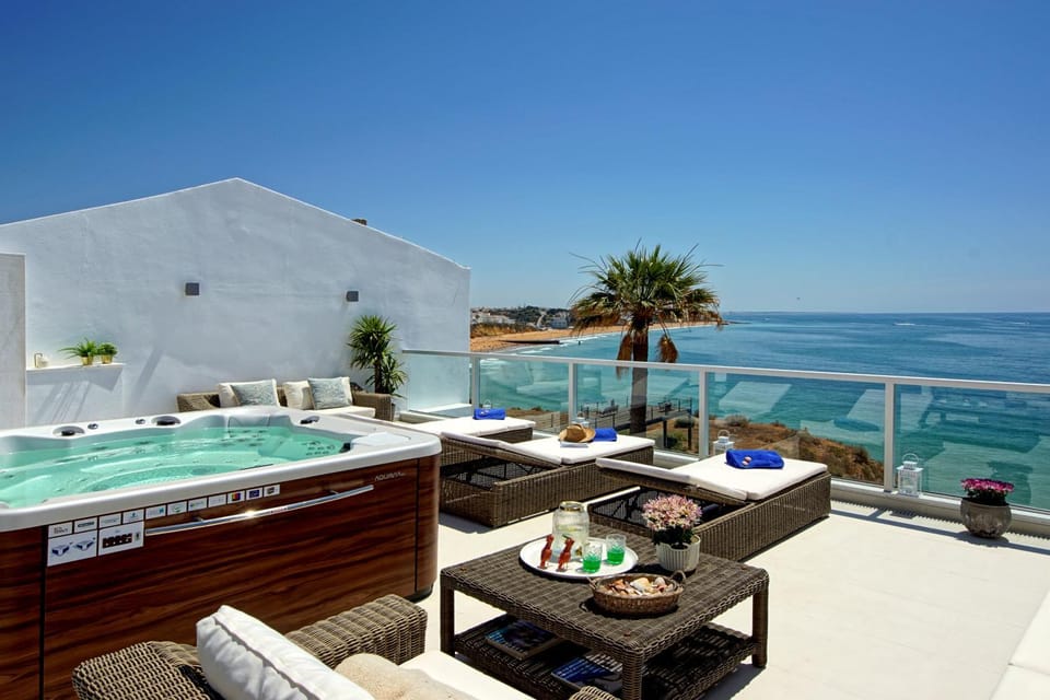 Day, Hot Tub, View (from property/room), Balcony/Terrace, Beach, Sea view, sunbed
