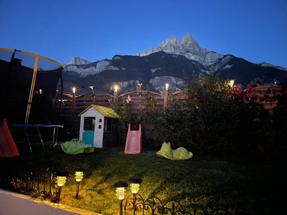 Night, Children play ground, Garden, Mountain view
